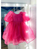 Fuchsia Organza V Back Flower Girl Dress